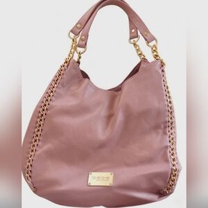 Bebe Mauve Pink Leather Hobo with Gold Chain Trim